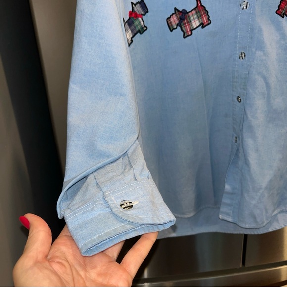 Scottish DOG tartan plaid Jean shirt Embroidered Long Sleeve Button Shirt 18W 2X - Picture 3 of 13